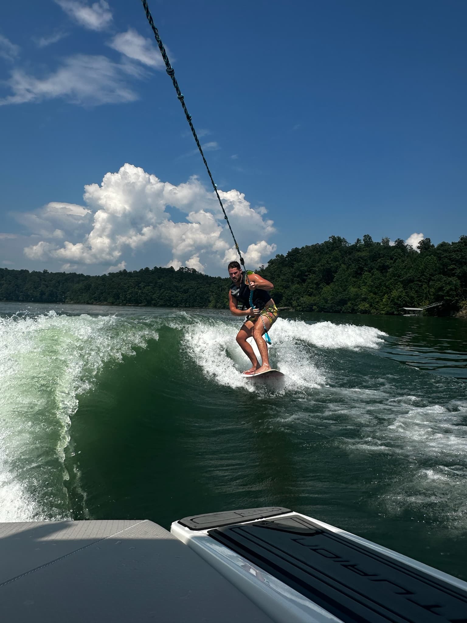 A picture of me wakesurfing in Smith Lake, AL